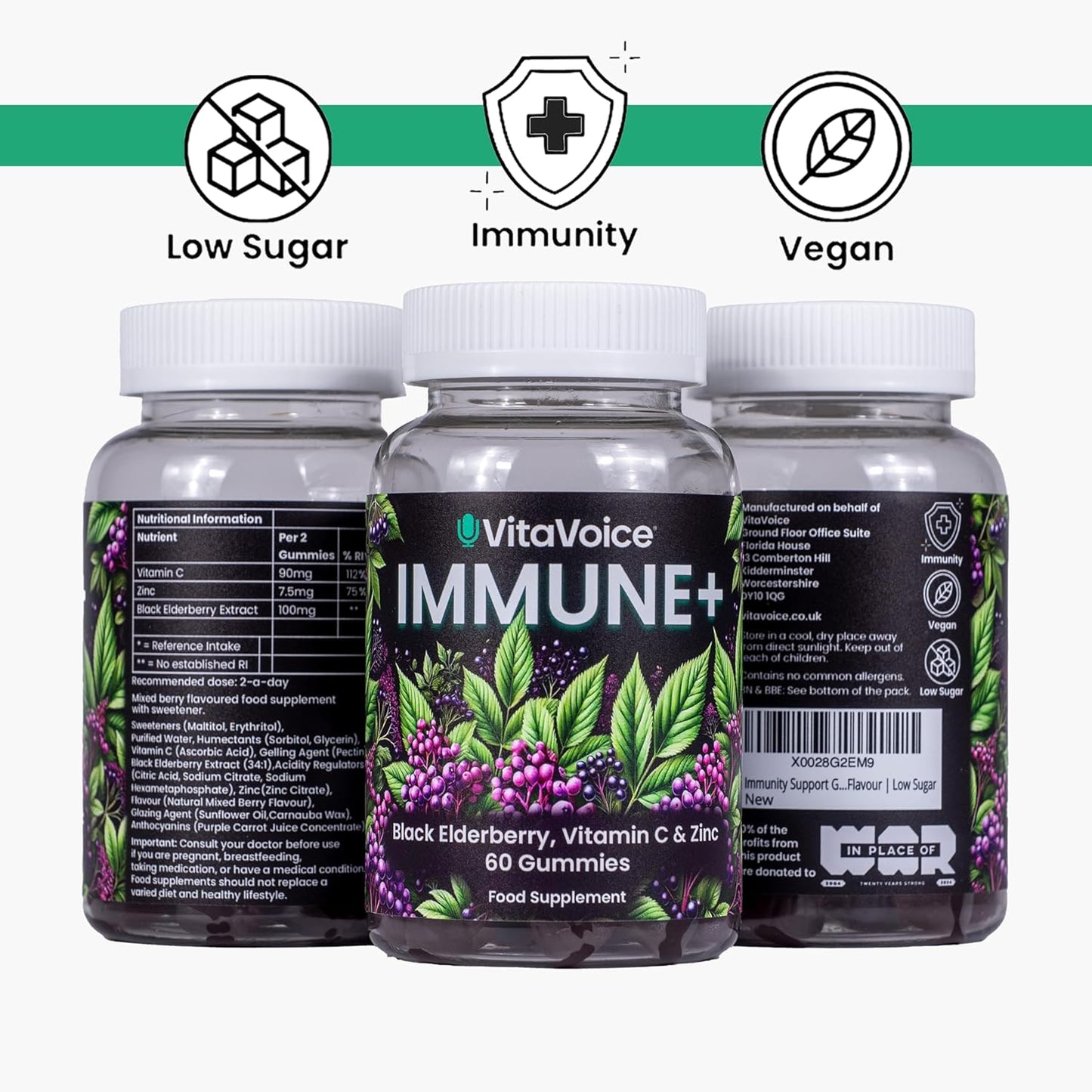 VitaVoice Immune+ Gummies - Black Elderberry, Vitamin C, Zinc - VitaVoice