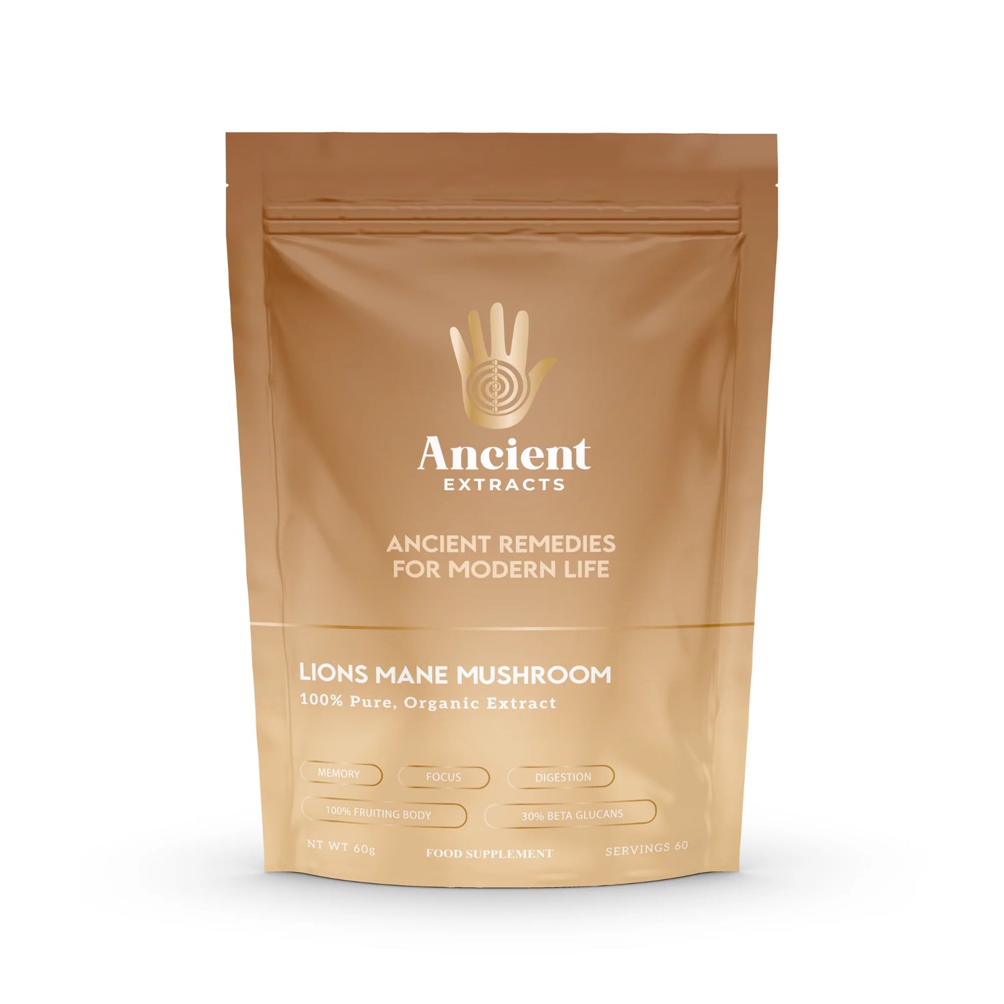 Ancient Extracts Organic Lion’s Mane Mushroom Powder 30% Beta Glucan (60g)