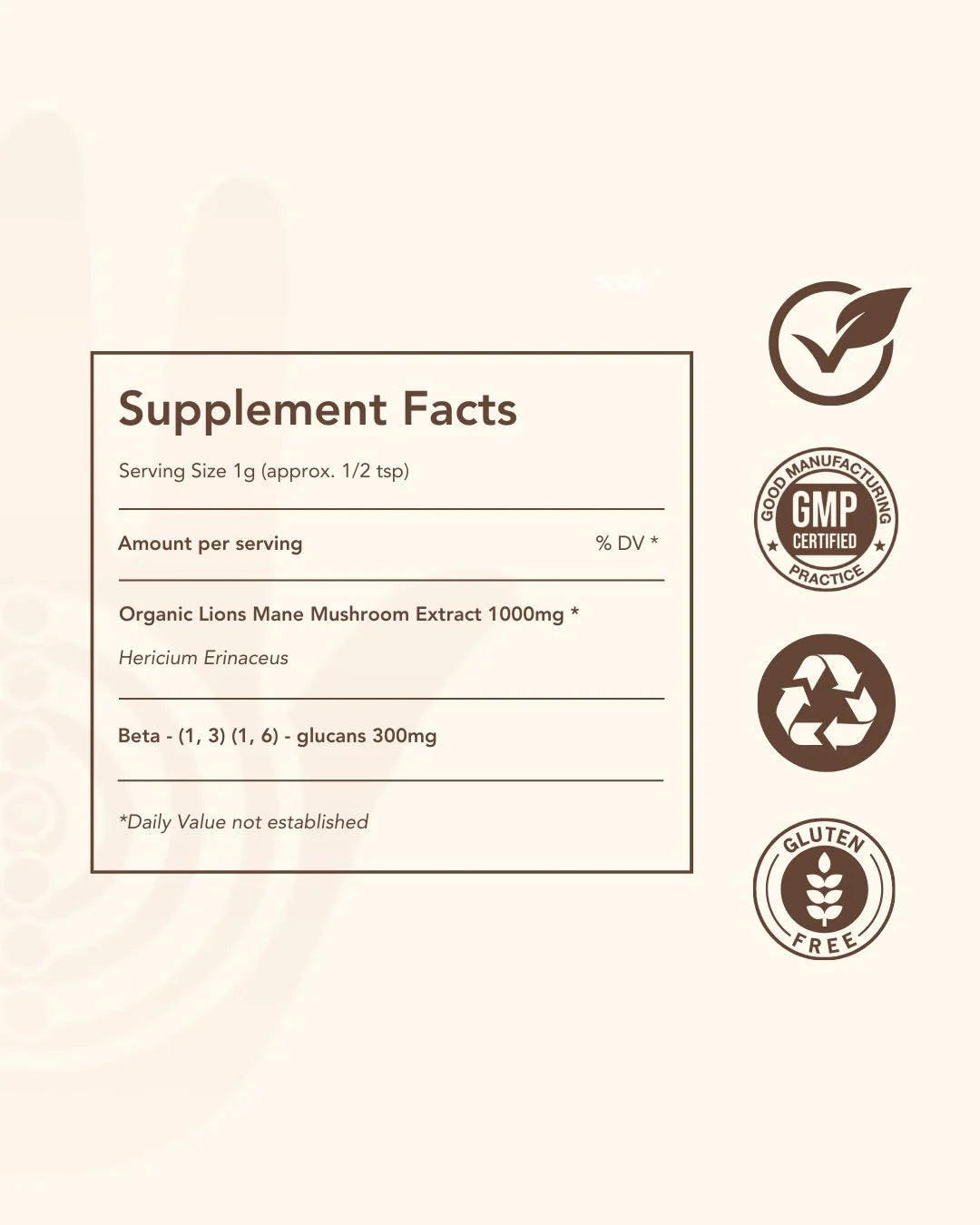 Ancient Extracts Organic Lion’s Mane Mushroom Powder 30% Beta Glucan (60g)