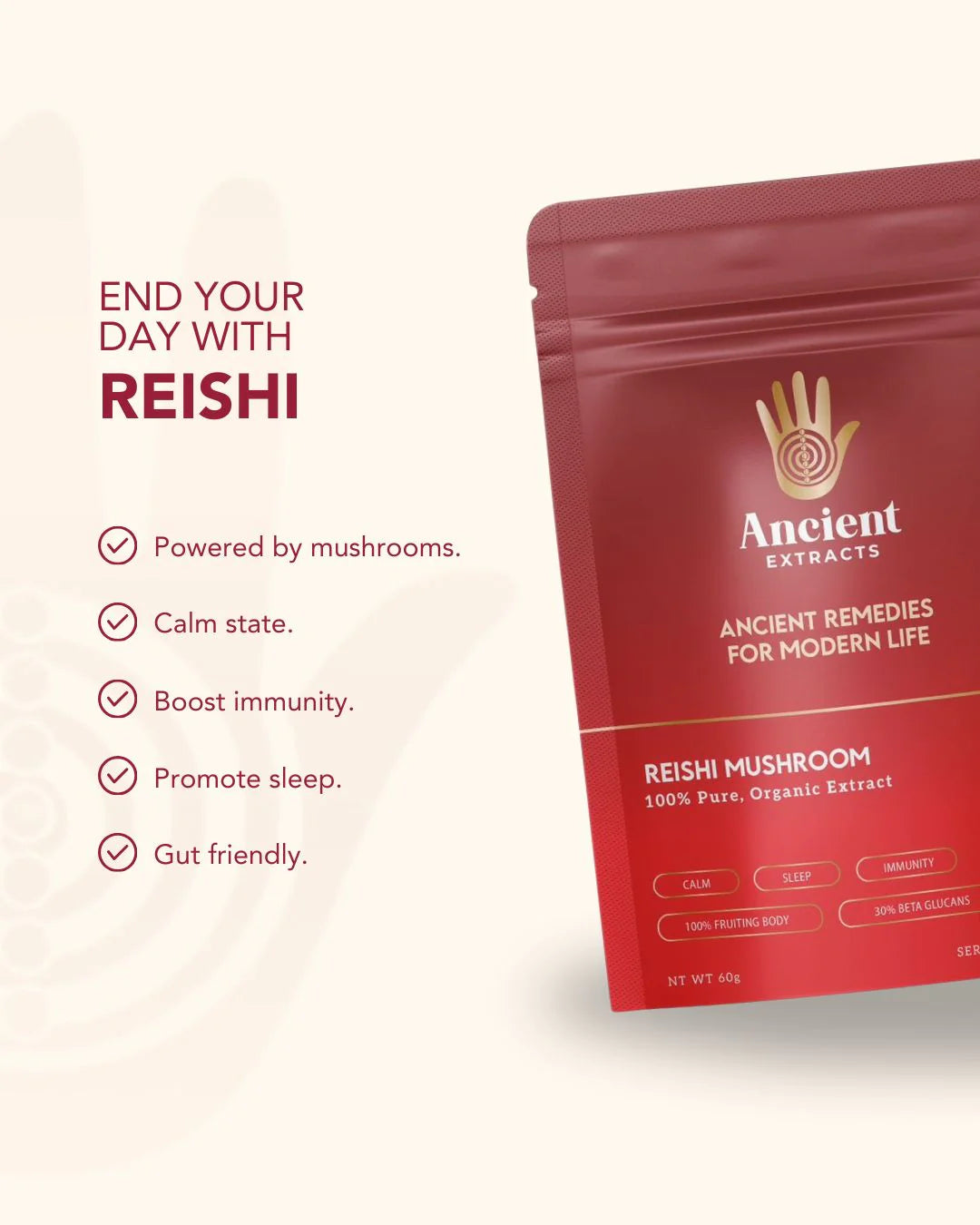 Ancient Extracts Organic Reishi Mushroom Powder 30% Beta Glucan (60g)