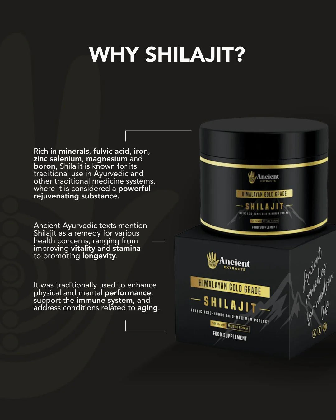 Ancient Extracts Organic Shilajit Resin 50g Superfood - VitaVoice