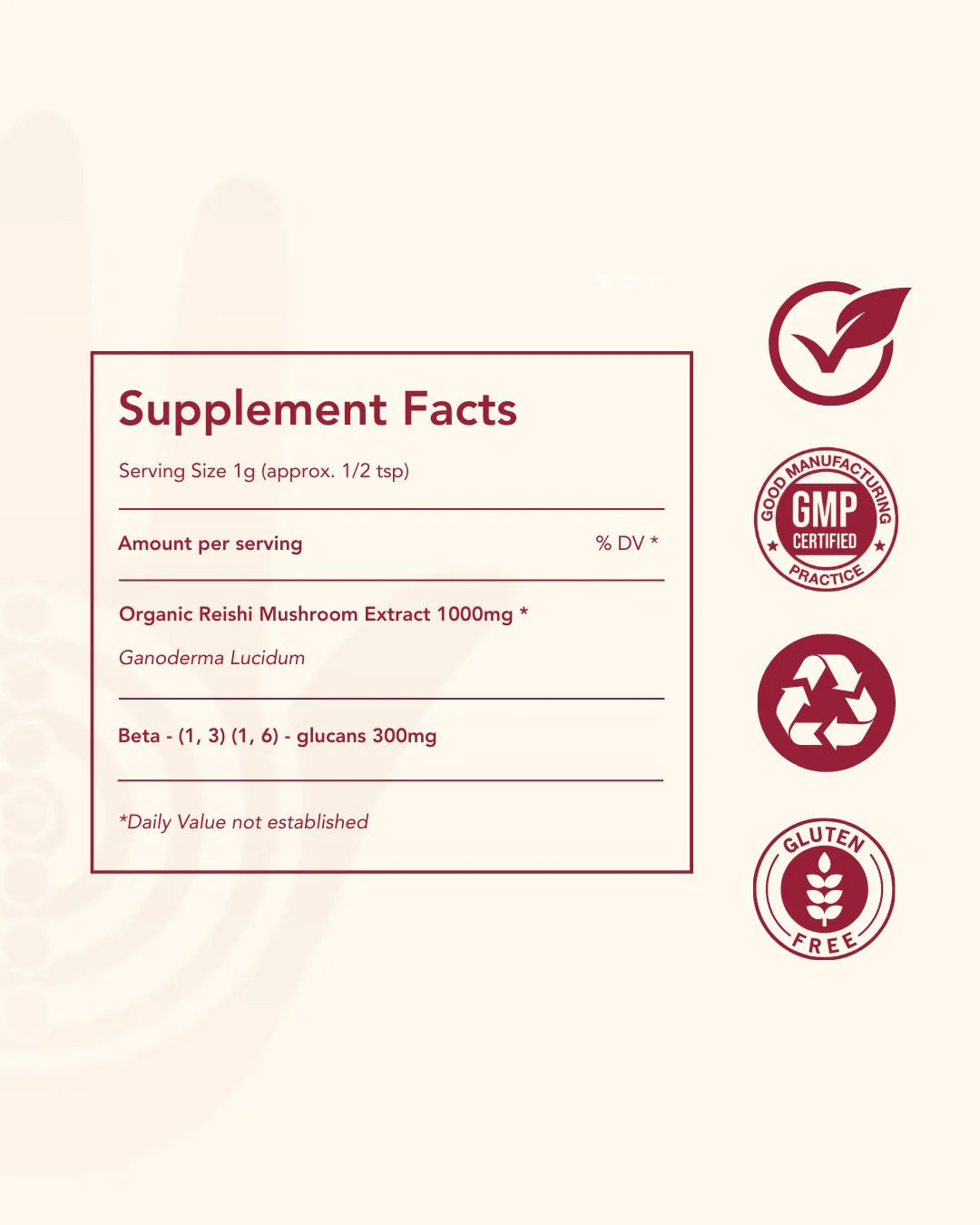 Ancient Extracts Organic Reishi Mushroom Powder 30% Beta Glucan (60g)