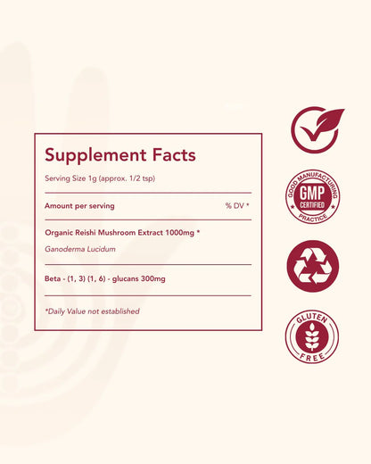 Ancient Extracts Organic Reishi Mushroom Powder 30% Beta Glucan (60g)