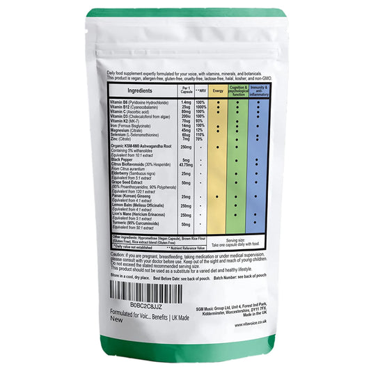 white and green resealable pouch - supports vocal health